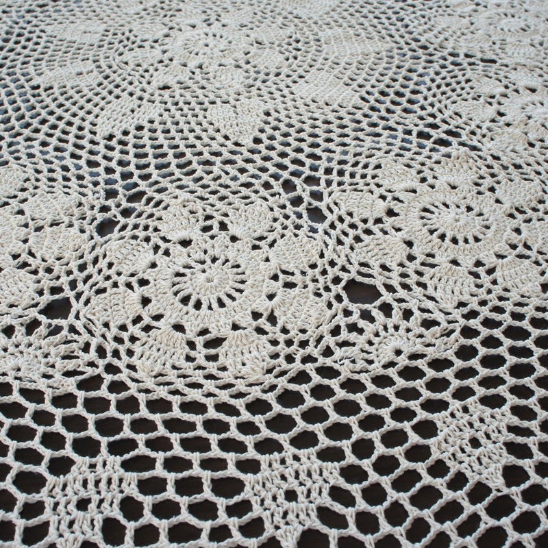 USTIDE 100% Cotton Lace Tablecloth Round White 70-inch Handmade Crochet Table Overlays Floral Design Table Covers - Image 2